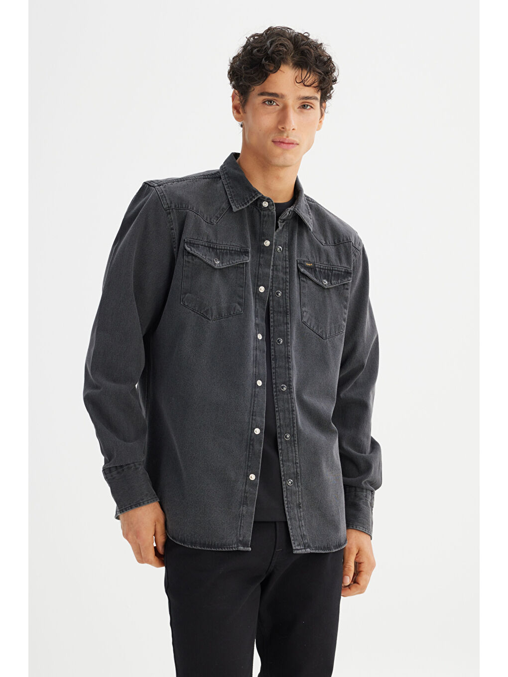 Antrasit %100 Pamuk Regular Fit Normal Kesim Klasik Yaka Cepli Denim Gömlek