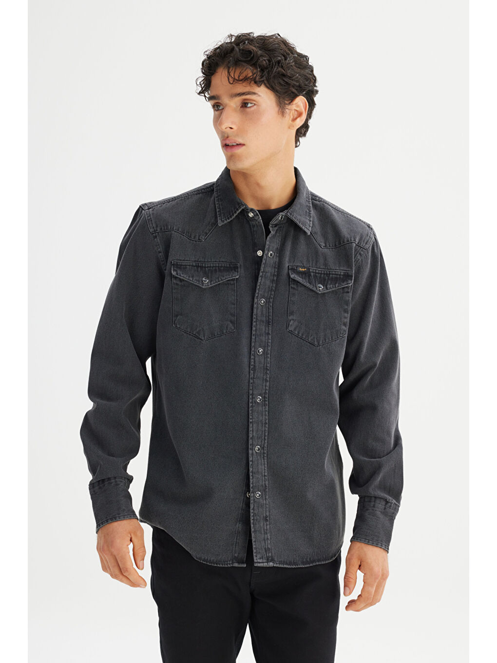 Antrasit %100 Pamuk Regular Fit Normal Kesim Klasik Yaka Cepli Denim Gömlek-2