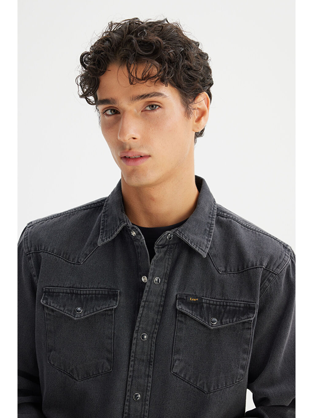 Antrasit %100 Pamuk Regular Fit Normal Kesim Klasik Yaka Cepli Denim Gömlek-3