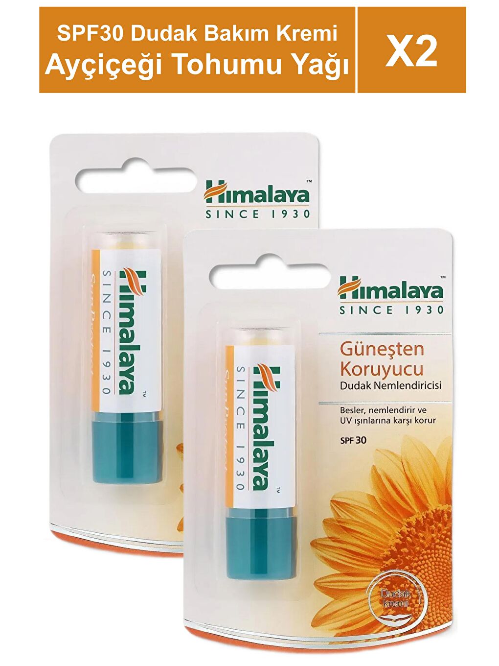 Güneş Koruyucu SPF 30 Dudak Bakım Kremi 4,5 gr 2 Adet | Ayçiçeği Tohumu Yağı | Petrol İçermez