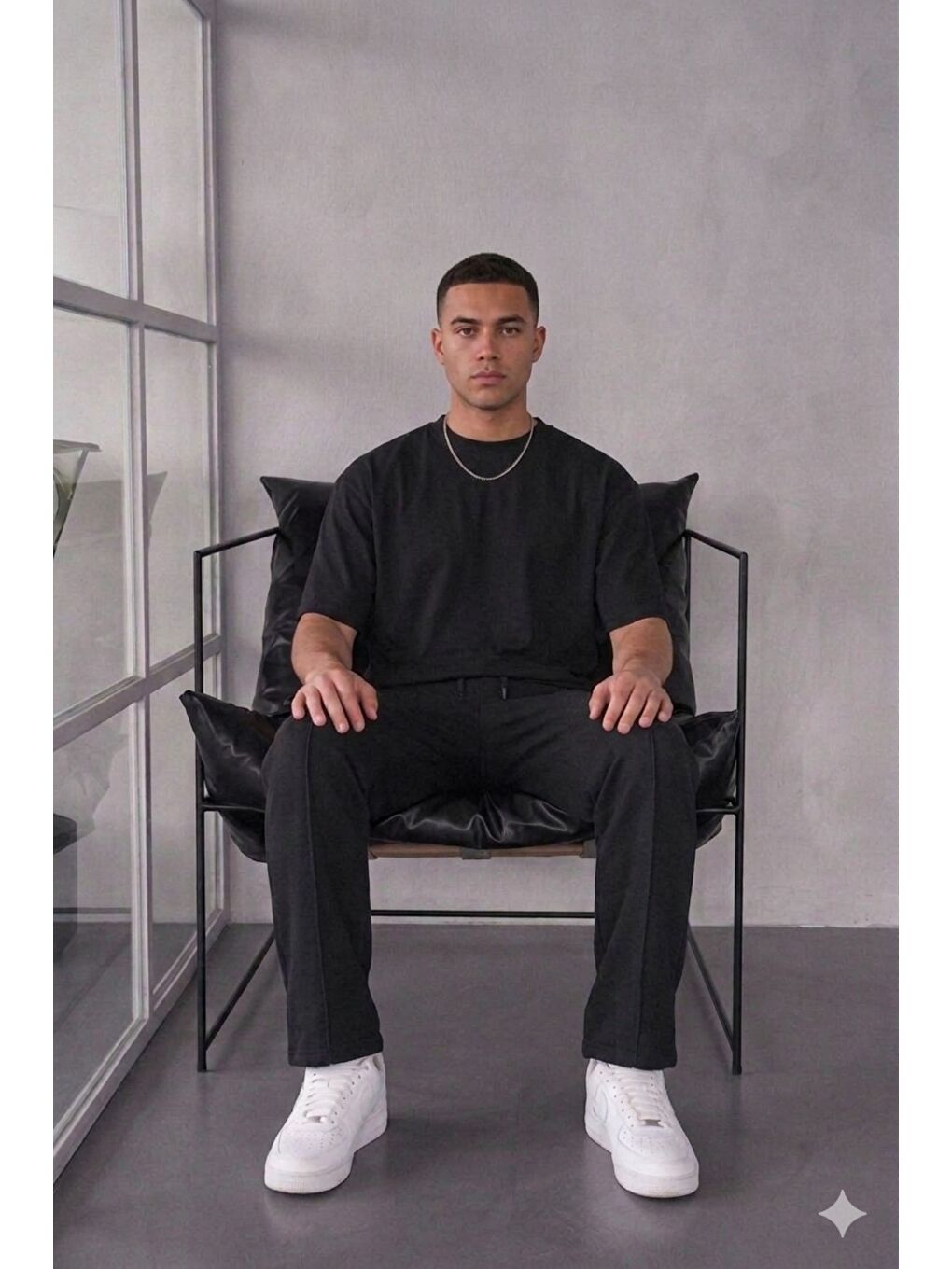 Siyah Erkek Oversize T-Shirt Eşofman Takımı Rahat Kesim Basic Kombin-1