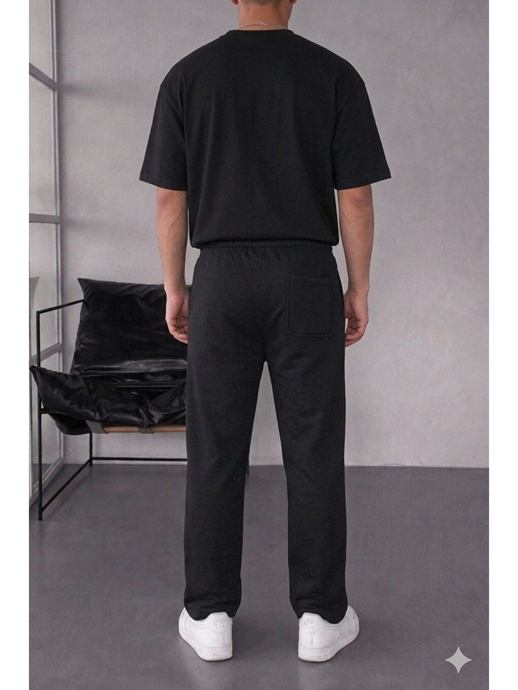 Siyah Erkek Oversize T-Shirt Eşofman Takımı Rahat Kesim Basic Kombin-2