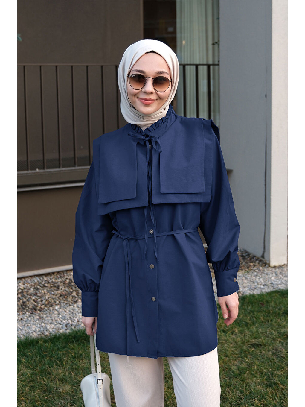 Çift Yaka Detaylı Gömlek Lacivert