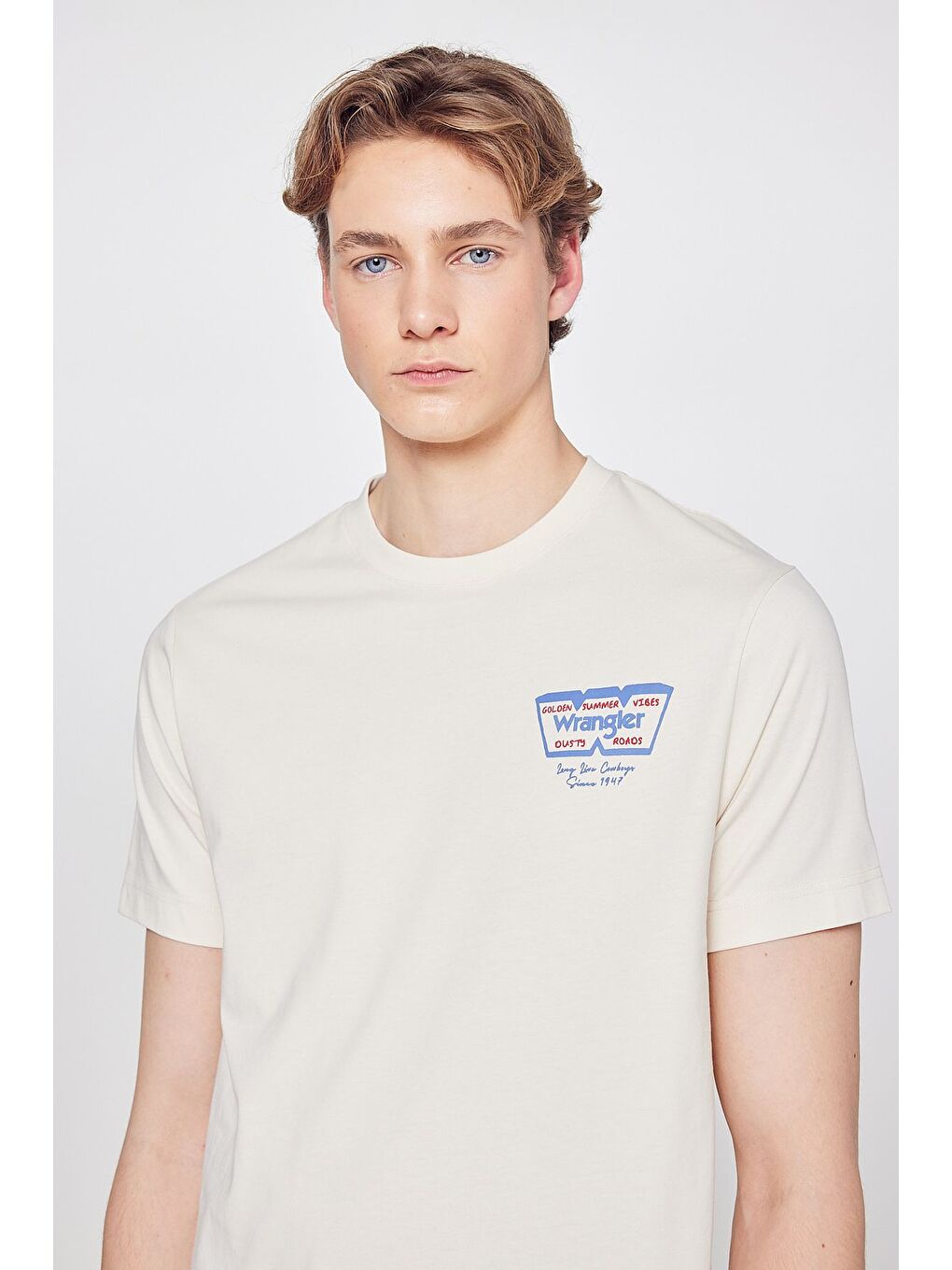 Bej Bisiklet Yaka Basic Tişört-3