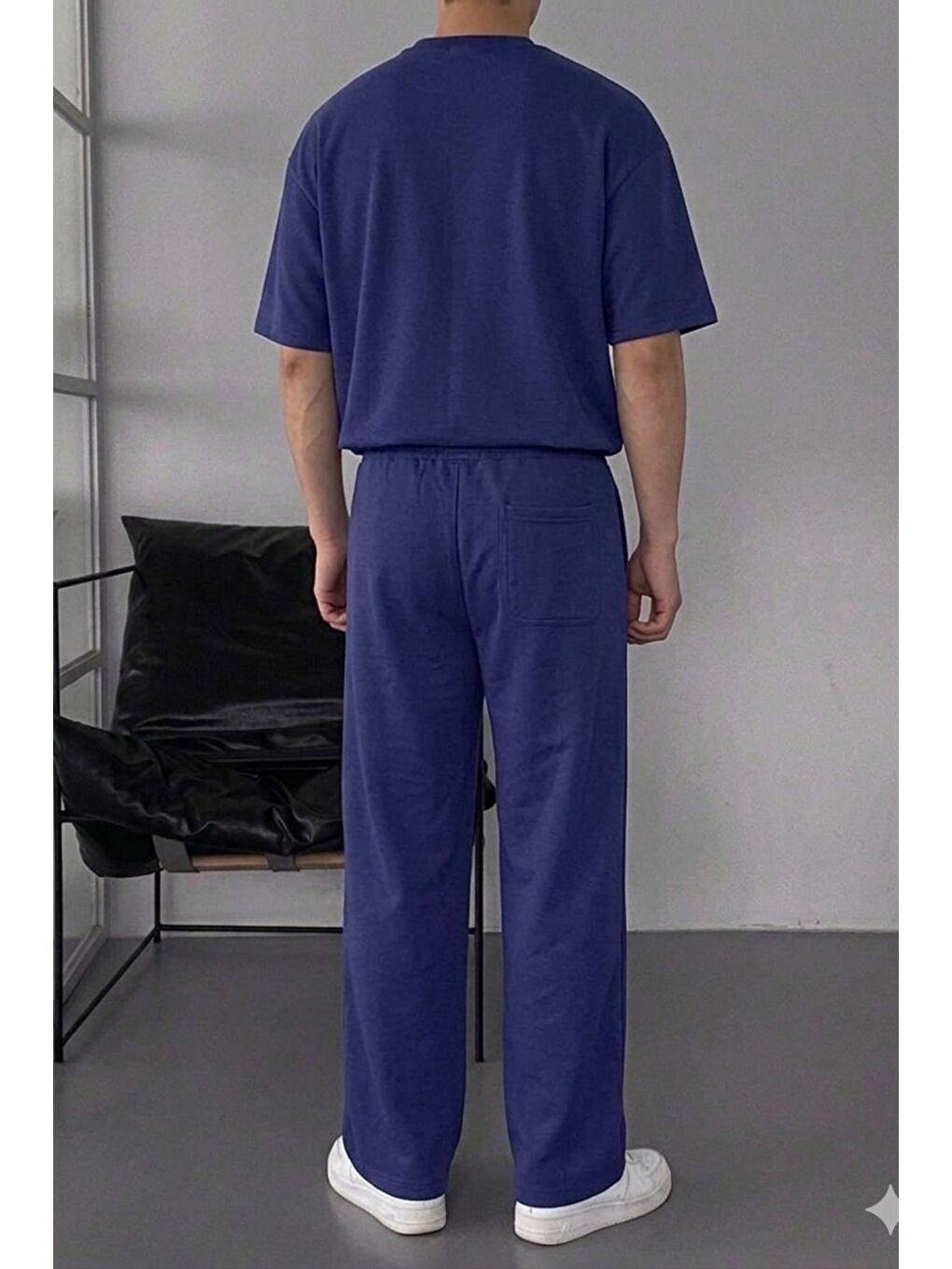 Lacivert Erkek Oversize T-Shirt Eşofman Takımı Rahat Kesim Basic Kombin-2