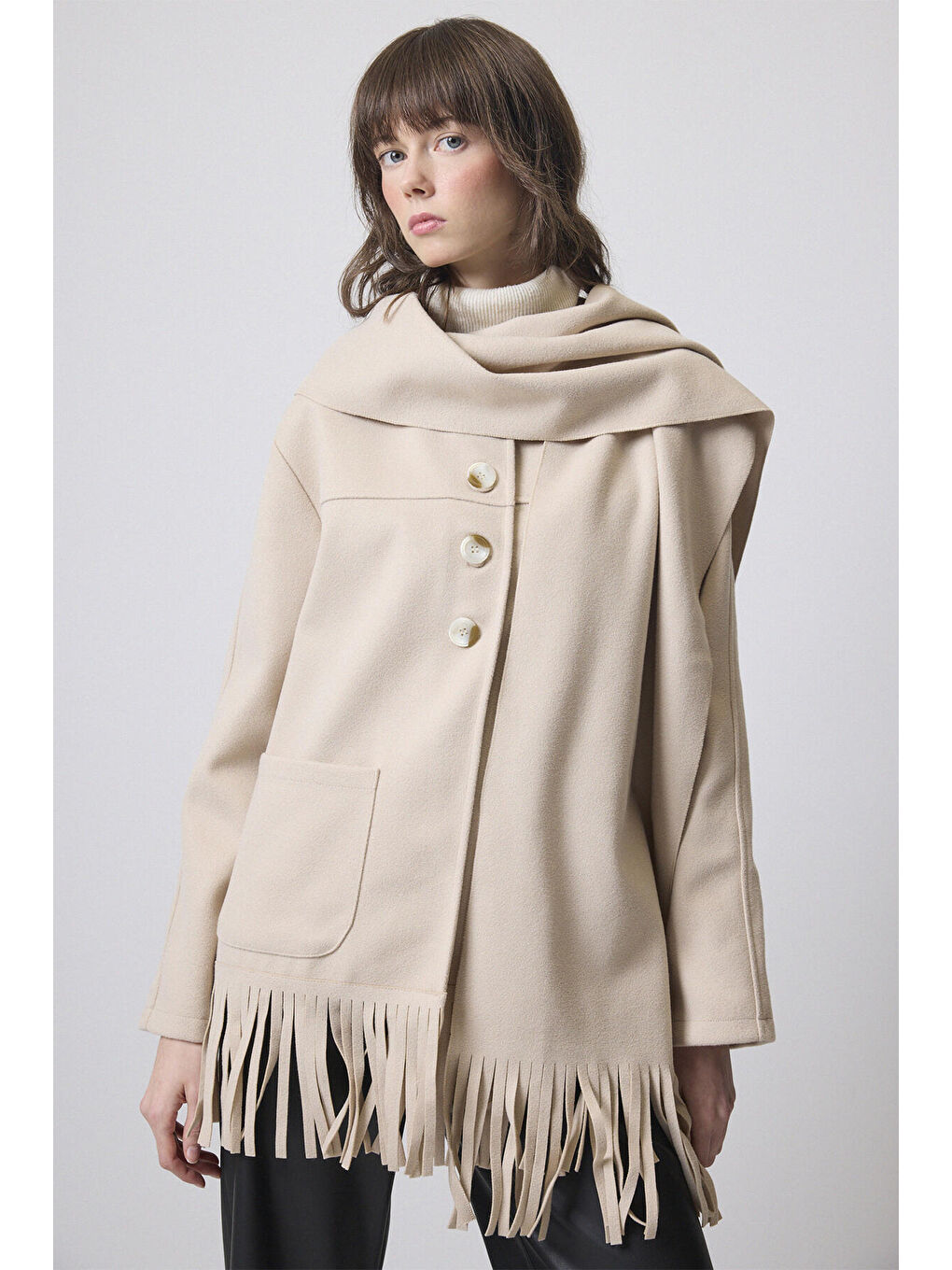 Bej Şal Yaka Kaşe Ceket-1