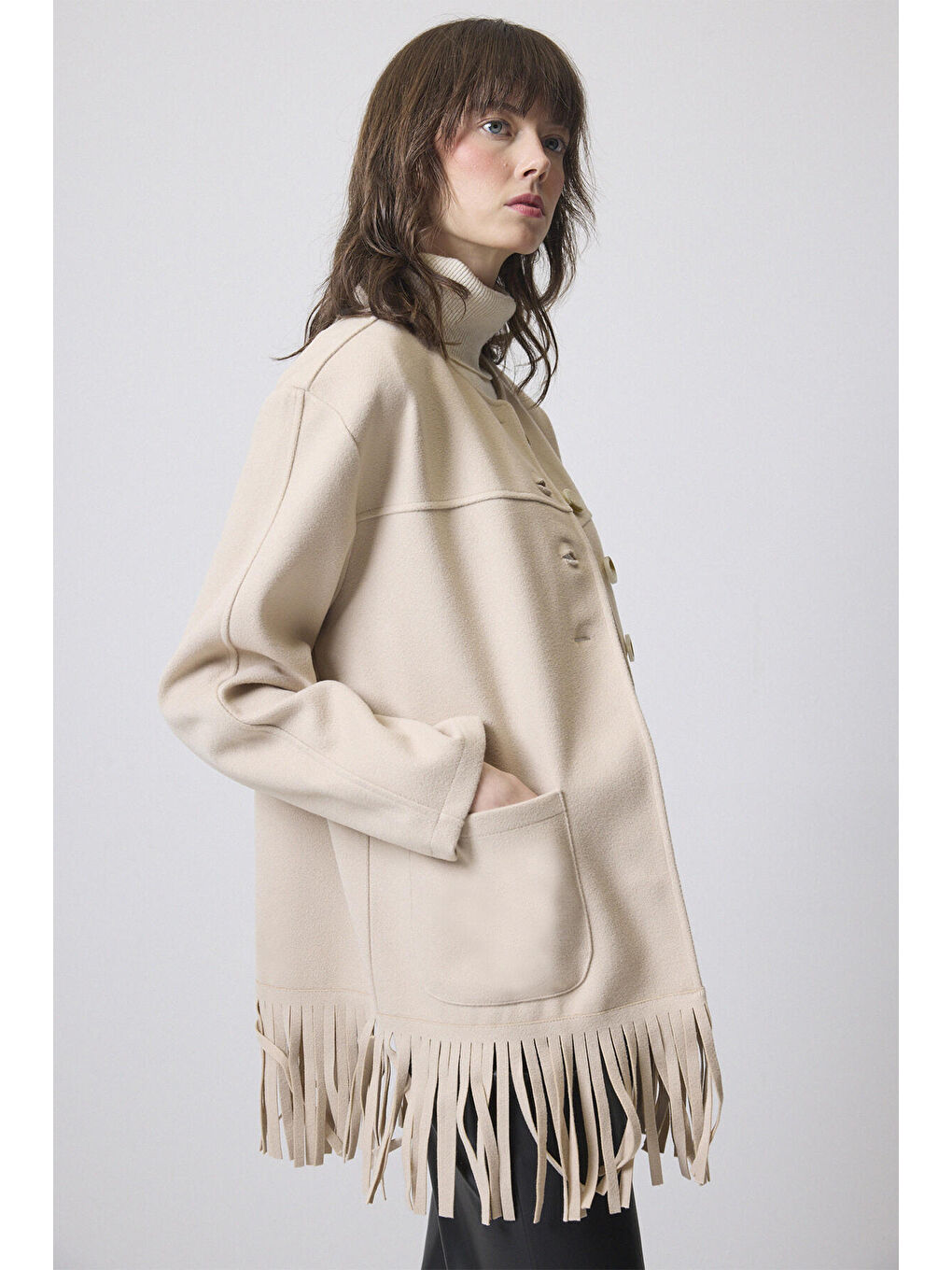 Bej Şal Yaka Kaşe Ceket-2