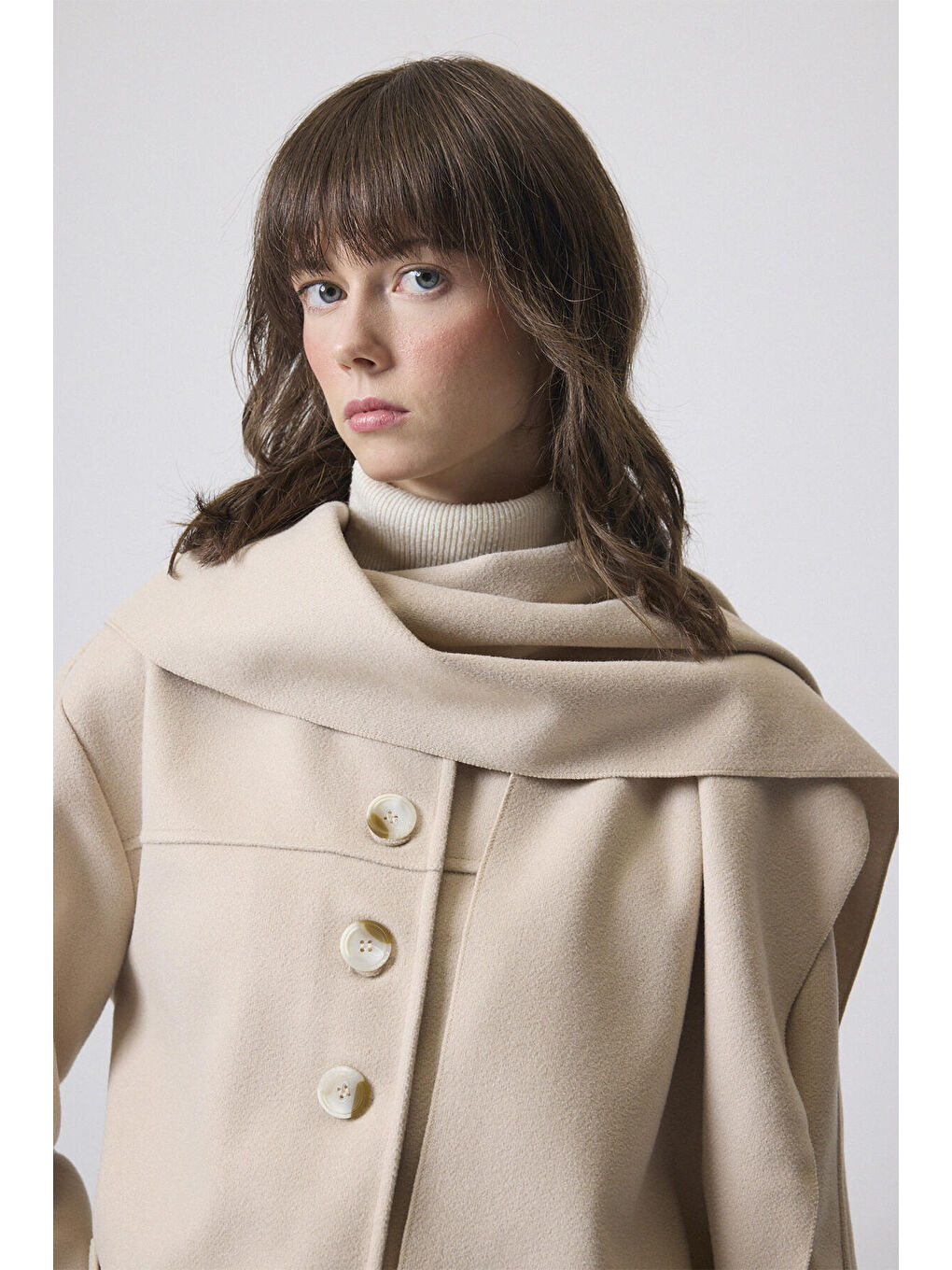 Bej Şal Yaka Kaşe Ceket-3