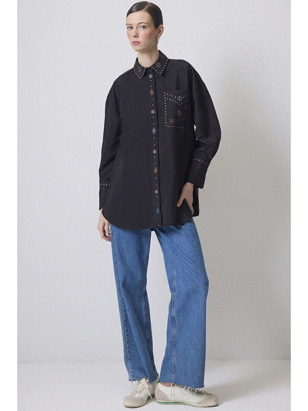 Siyah Kristal Taşlı Gömlek-2