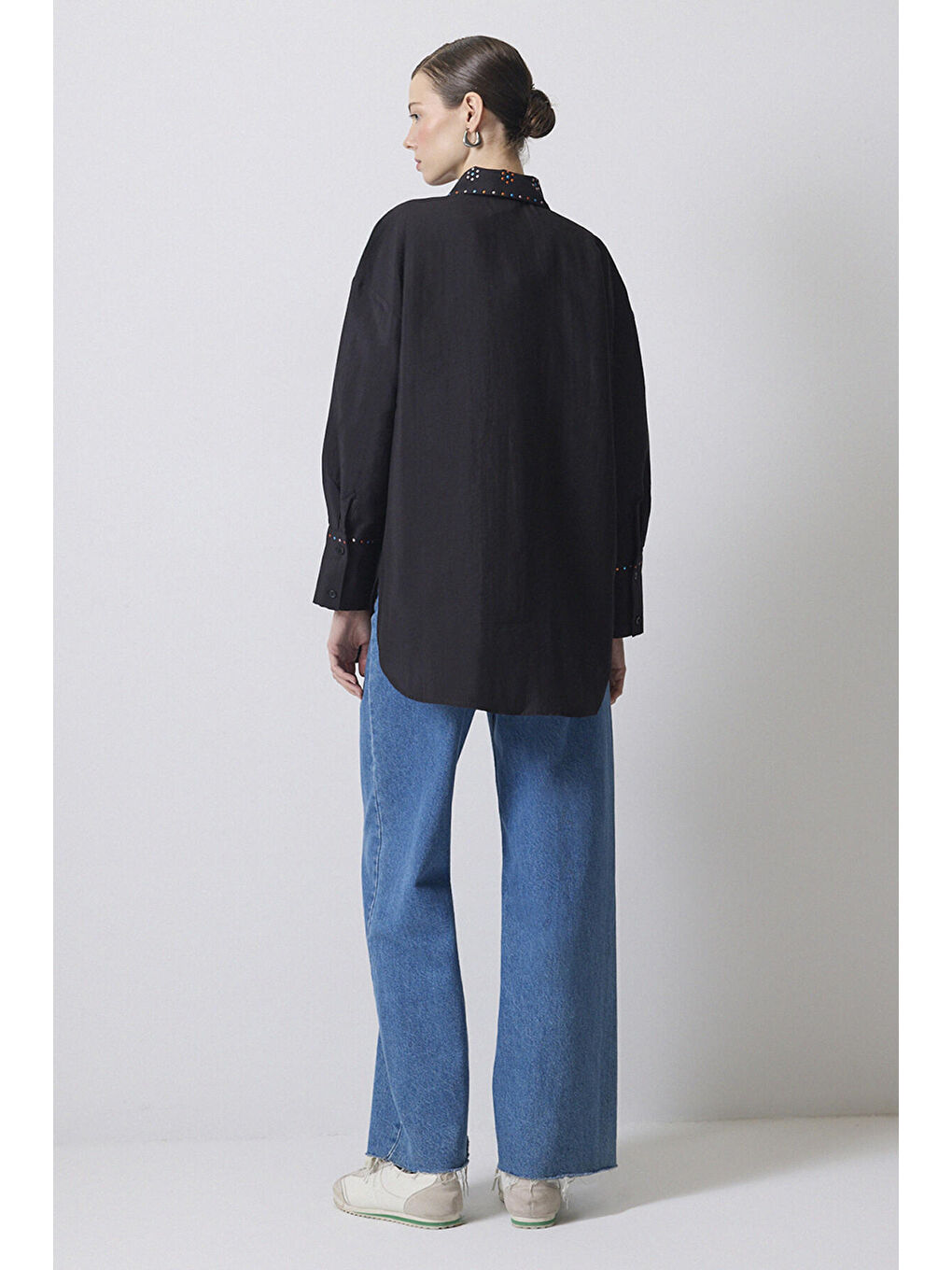 Siyah Kristal Taşlı Gömlek-3