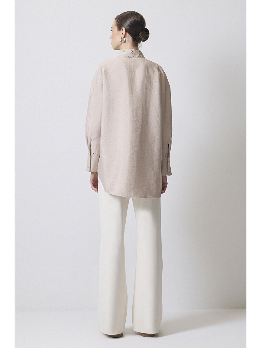 Bej Kristal Taşlı Gömlek-3