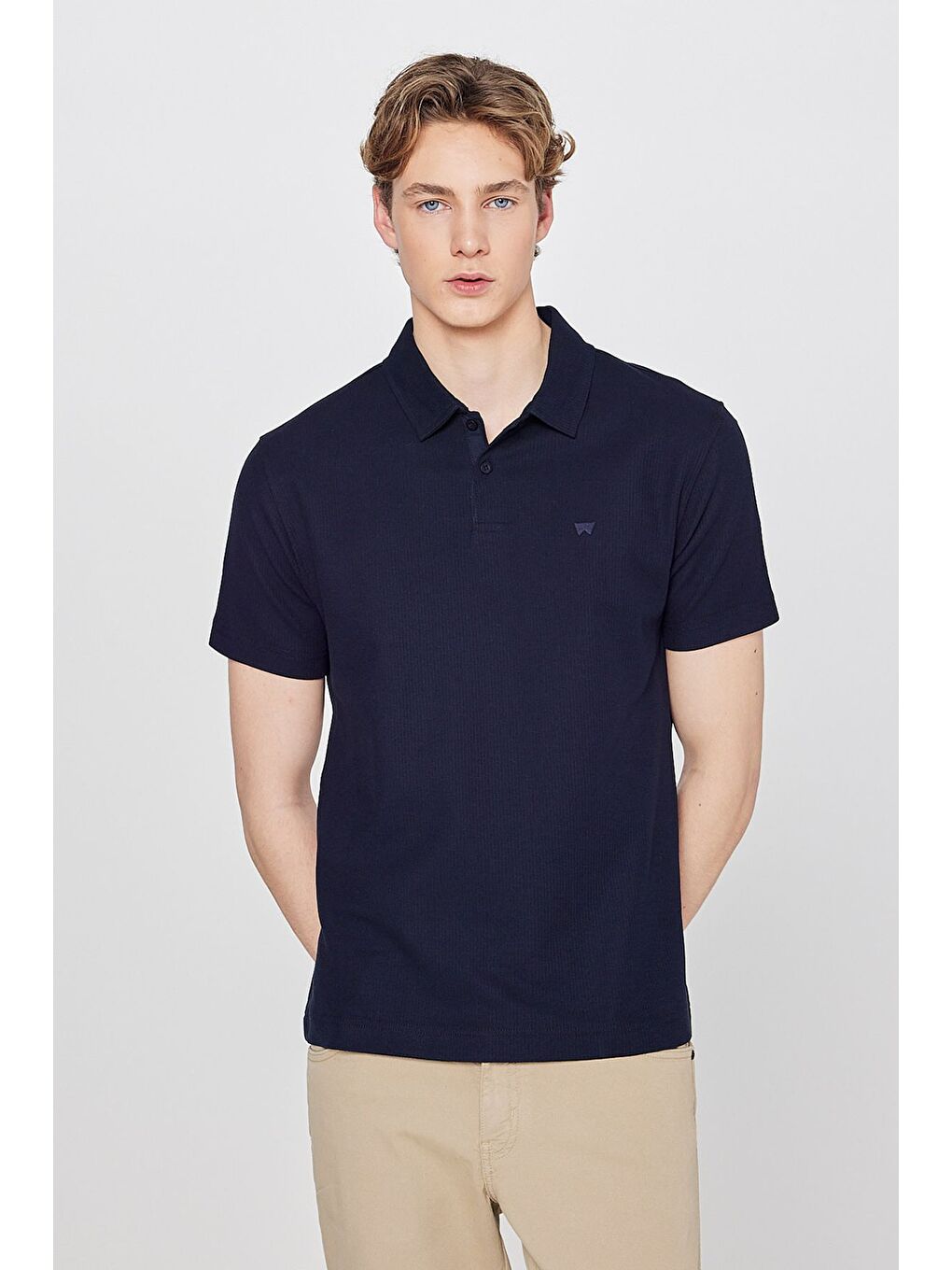 Lacivert Polo Yaka Basic Tişört-1