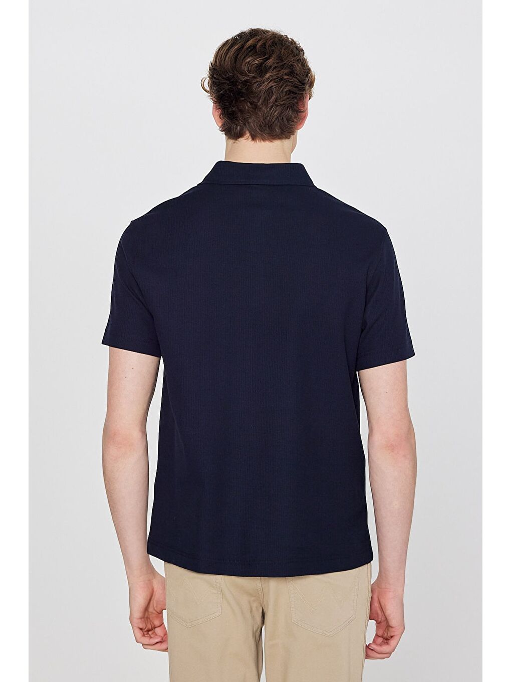 Lacivert Polo Yaka Basic Tişört-4