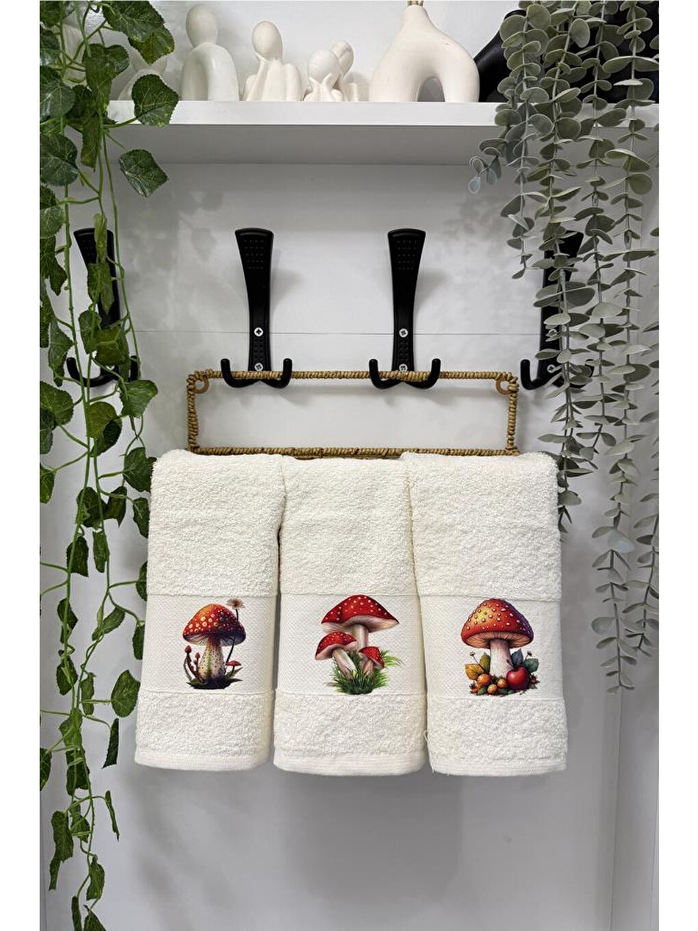 Karışık Mantar Baskılı 3lü Mutfak Havlu Takımı 30x50 Cm