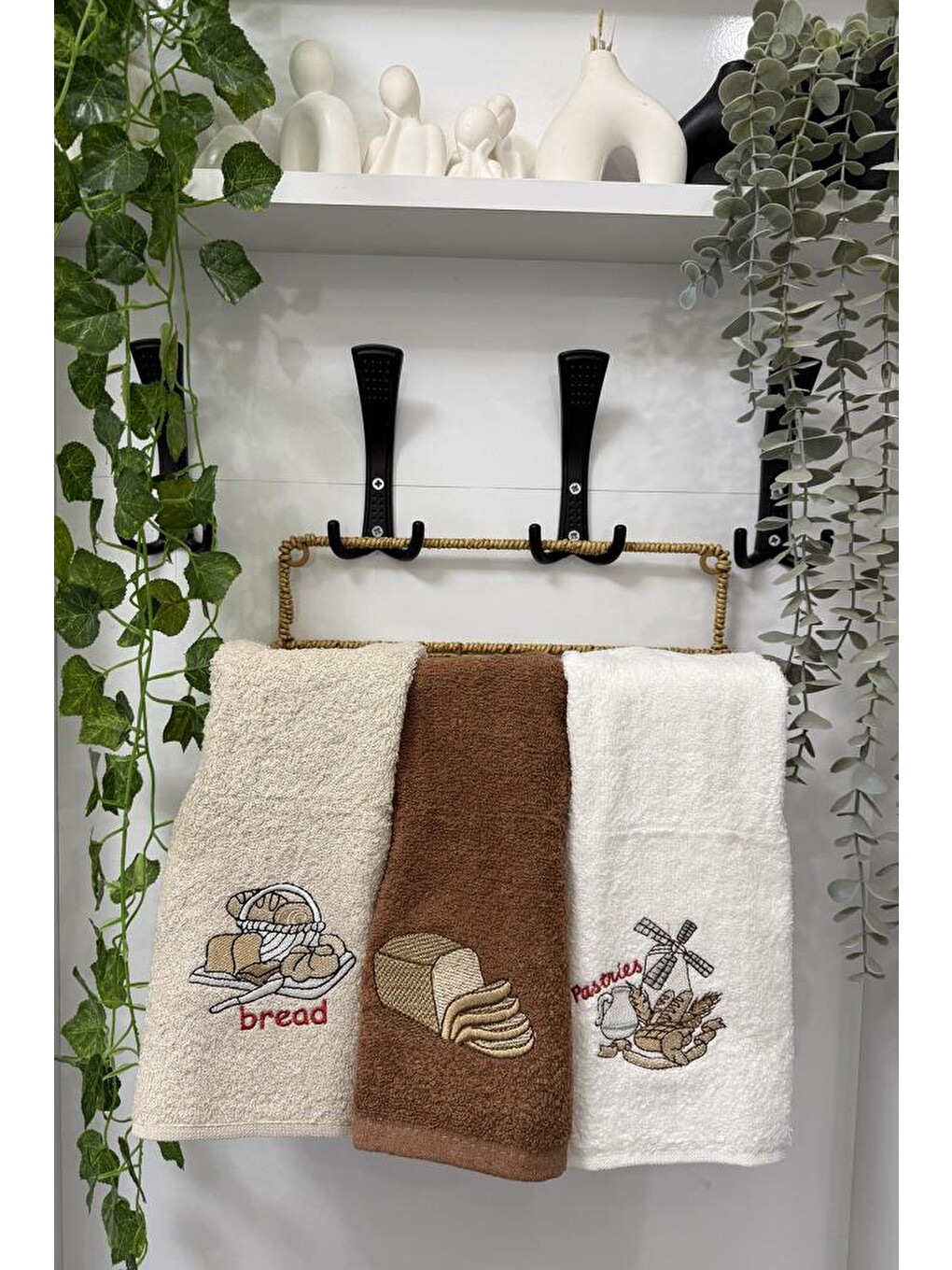 Karışık Bread Nakışlı 3lü Mutfak Havlu Takımı 30x50 Cm