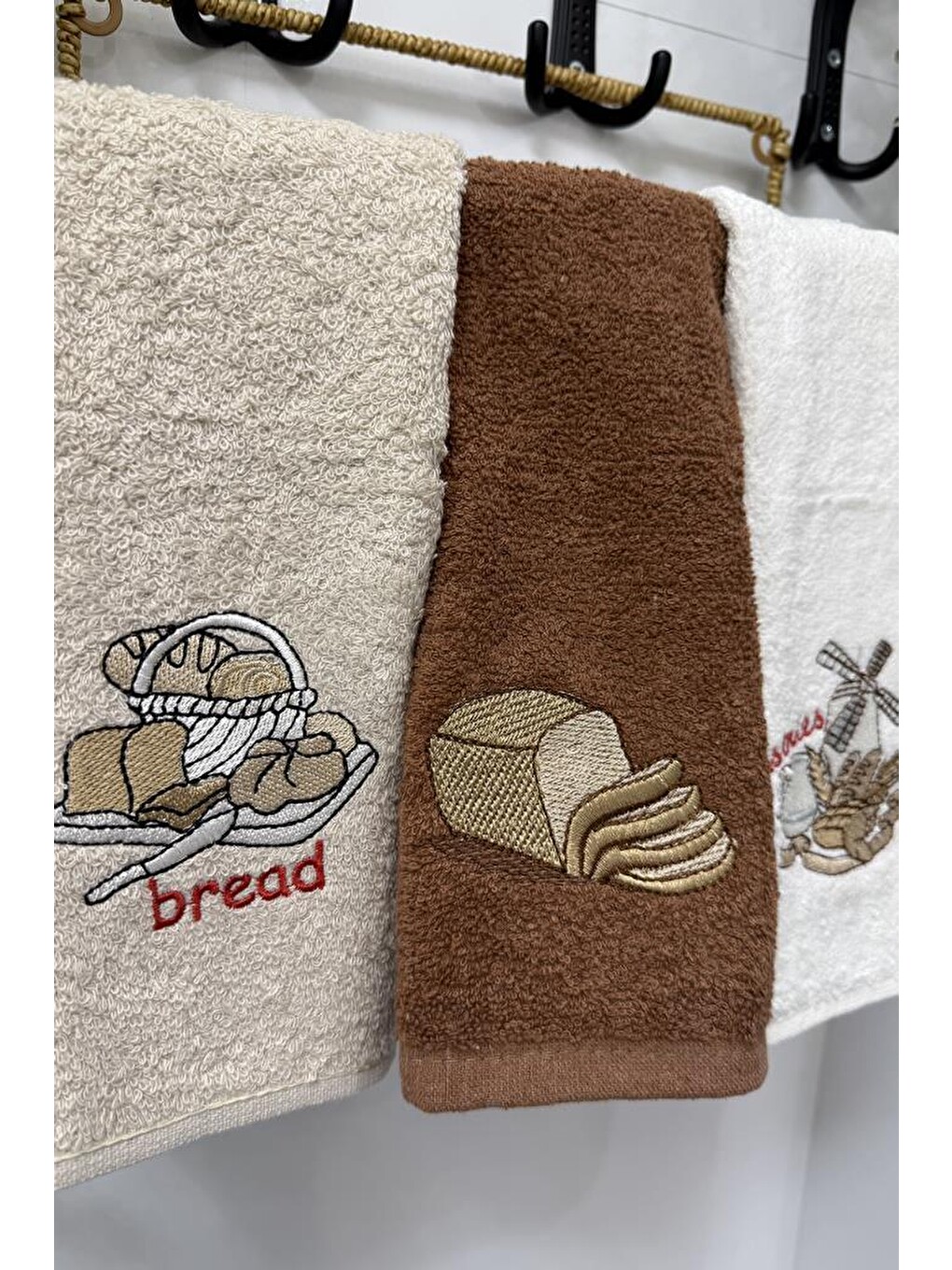 Karışık Bread Nakışlı 3lü Mutfak Havlu Takımı 30x50 Cm-1