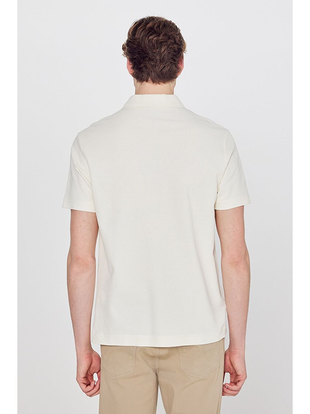 Beyaz Polo Yaka Basic Tişört-4