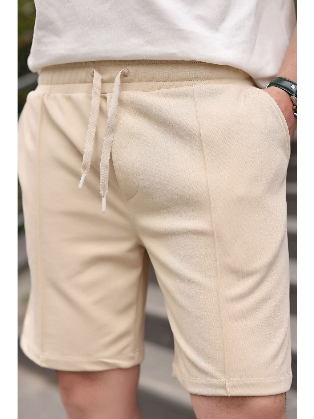 Bej Beli Ayarlanabilir Regular Fit Erkek Şort E6585-3