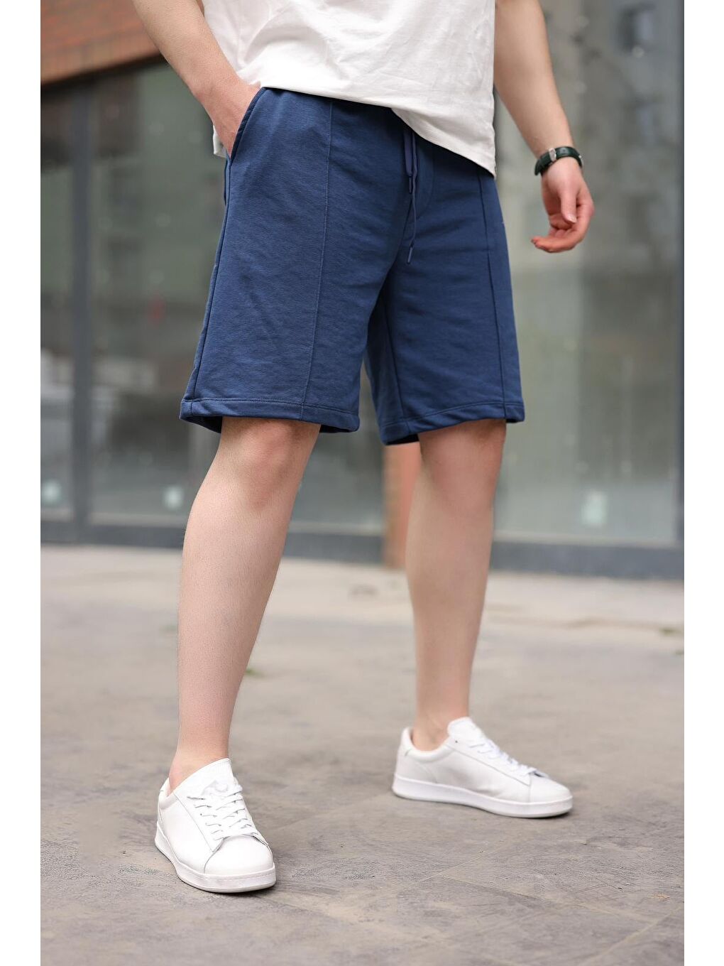 Lacivert Beli Ayarlanabilir Regular Fit Erkek Şort E6585-2