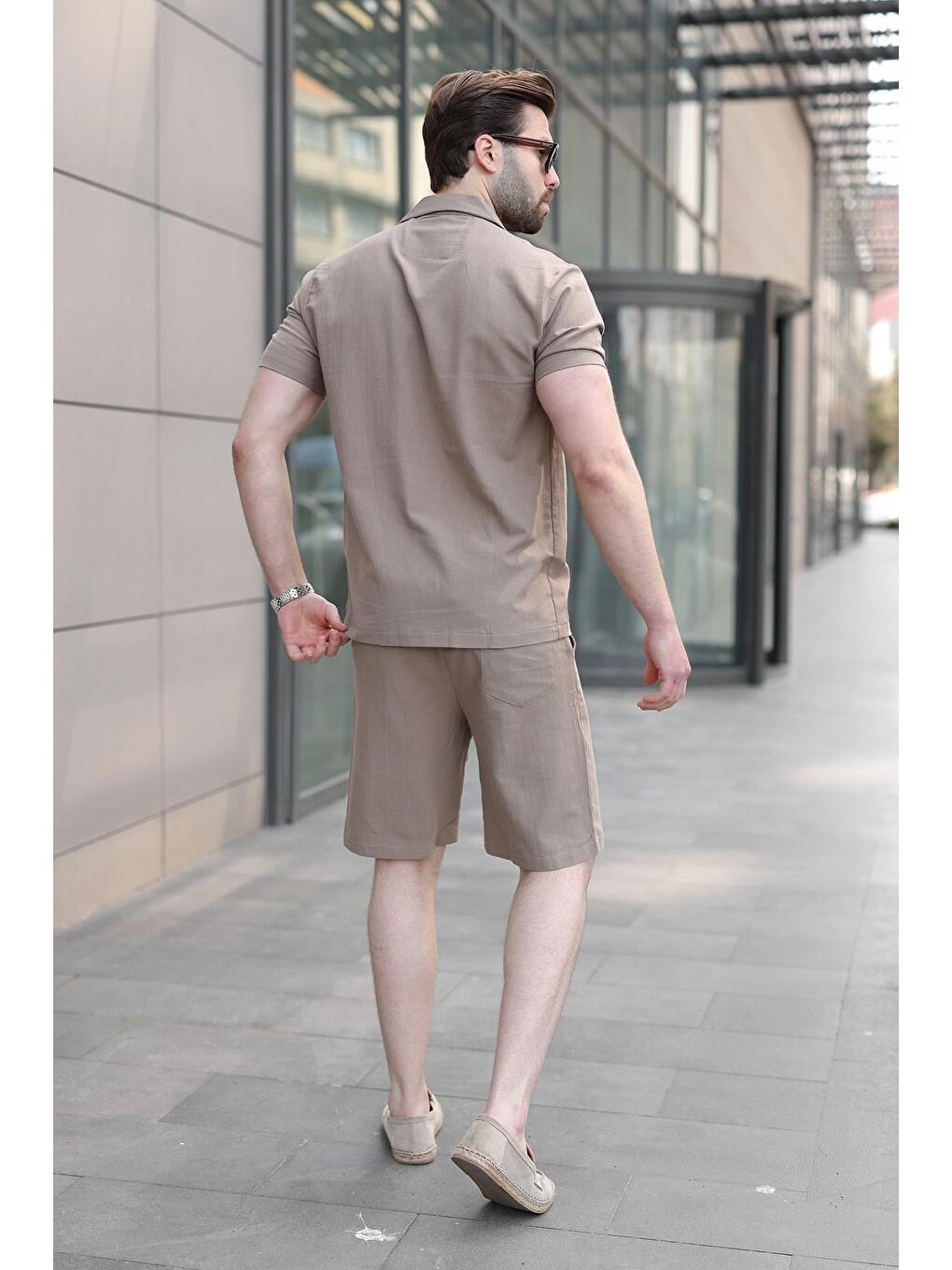 Bej Vizon Erkek Gömlek Şort Takımı 5956-2