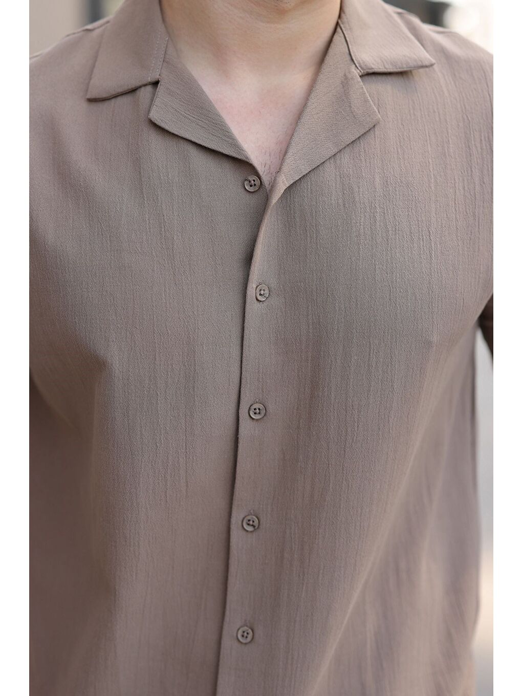 Bej Vizon Erkek Gömlek Şort Takımı 5956-3