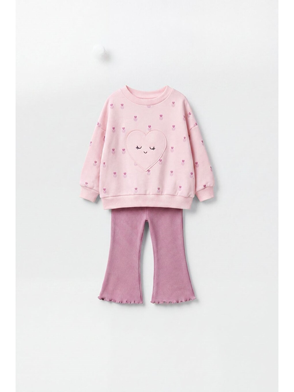 Karışık Kız Çocuk Kalp Detaylı Pembe Sweatshirt Ve İspanyol Paça Tayt Takımı
