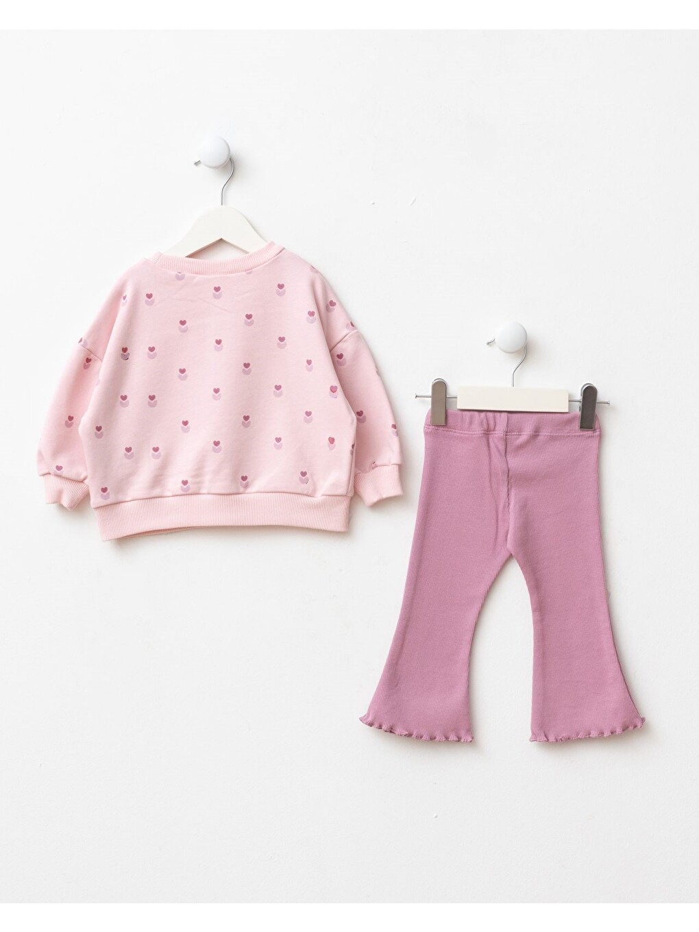 Karışık Kız Çocuk Kalp Detaylı Pembe Sweatshirt Ve İspanyol Paça Tayt Takımı-4