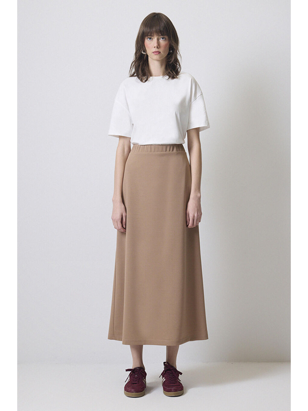 Kahverengi Basic Örme Krep Etek