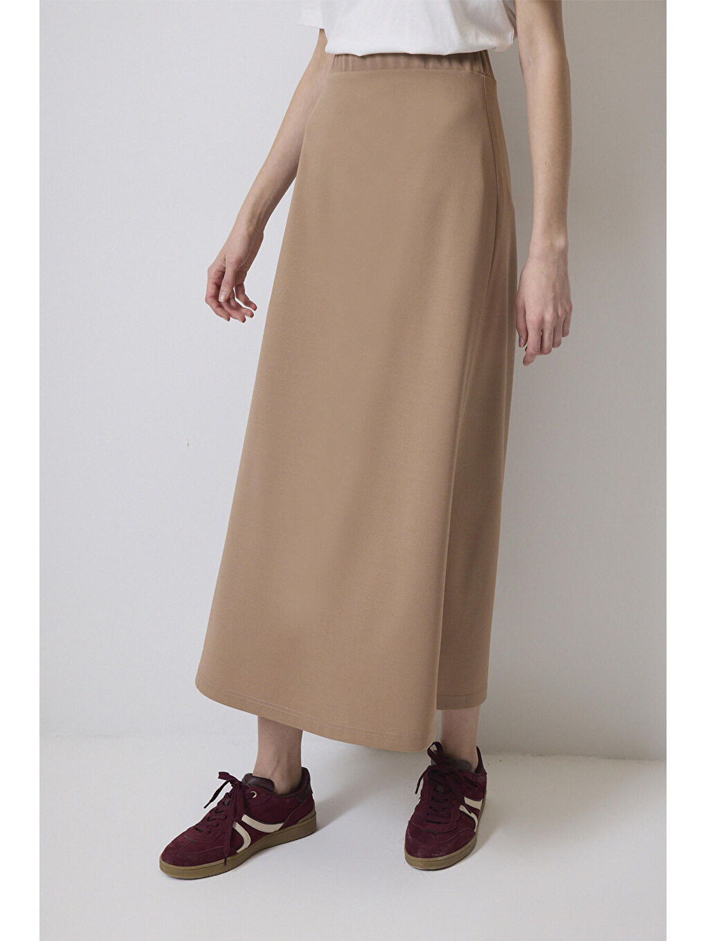 Kahverengi Basic Örme Krep Etek-1