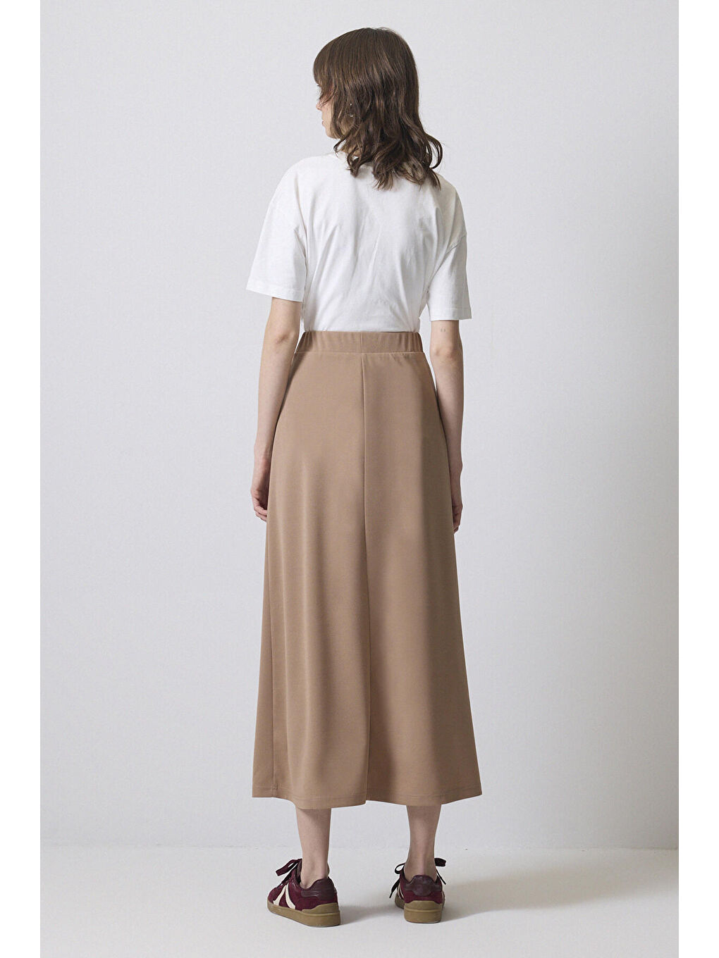 Kahverengi Basic Örme Krep Etek-3