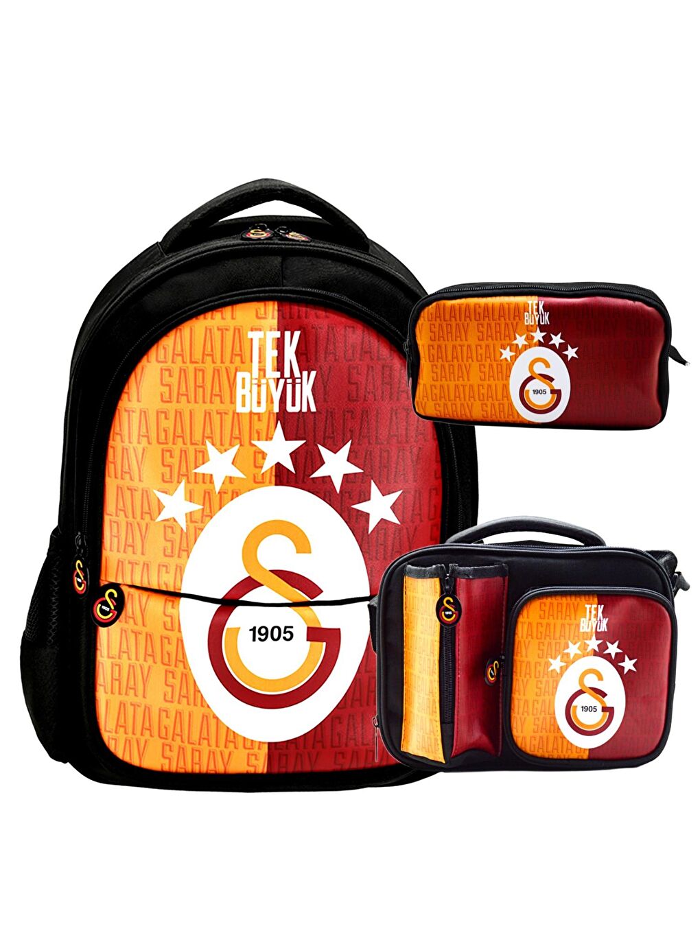 3 Bölmeli 5 Yıldızlı Tek Büyük Suni Deri Okul + Beslenme Çantası +Kalemlik