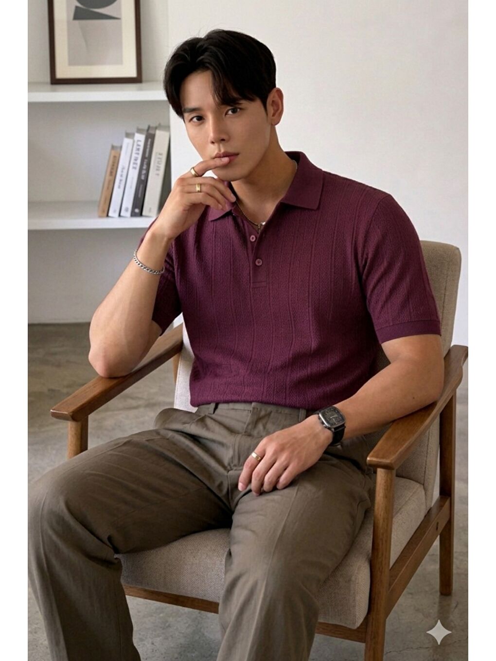 Bordo Erkek Triko Polo Yaka Tişört Slim İnce Dokulu Basic Triko T-Shirt-1