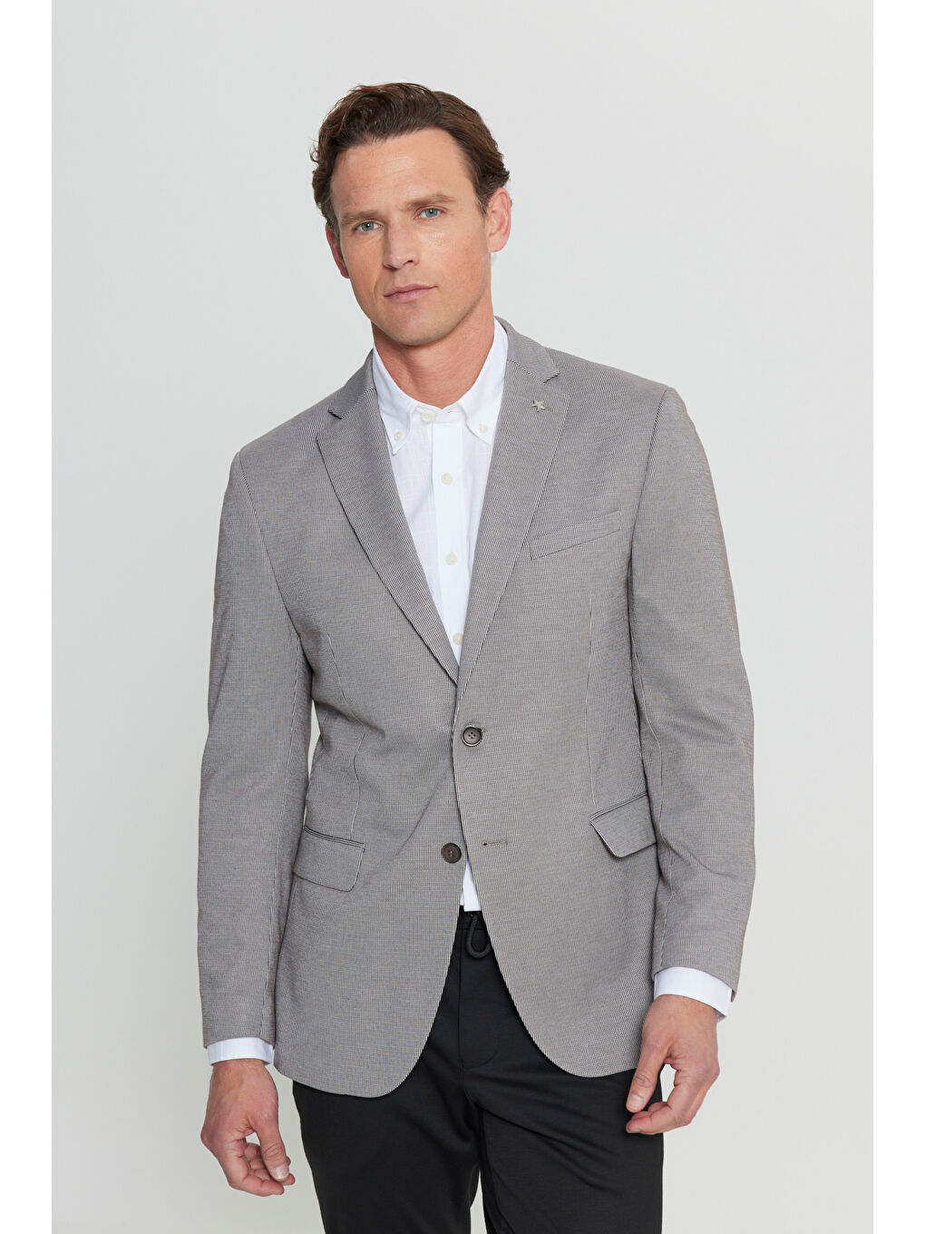 Bej Erkek Vizon 360 Her Yöne Esneyen Slim Fit Dar Kesim Çizgili Kapak Cepli Blazer Ceket-2