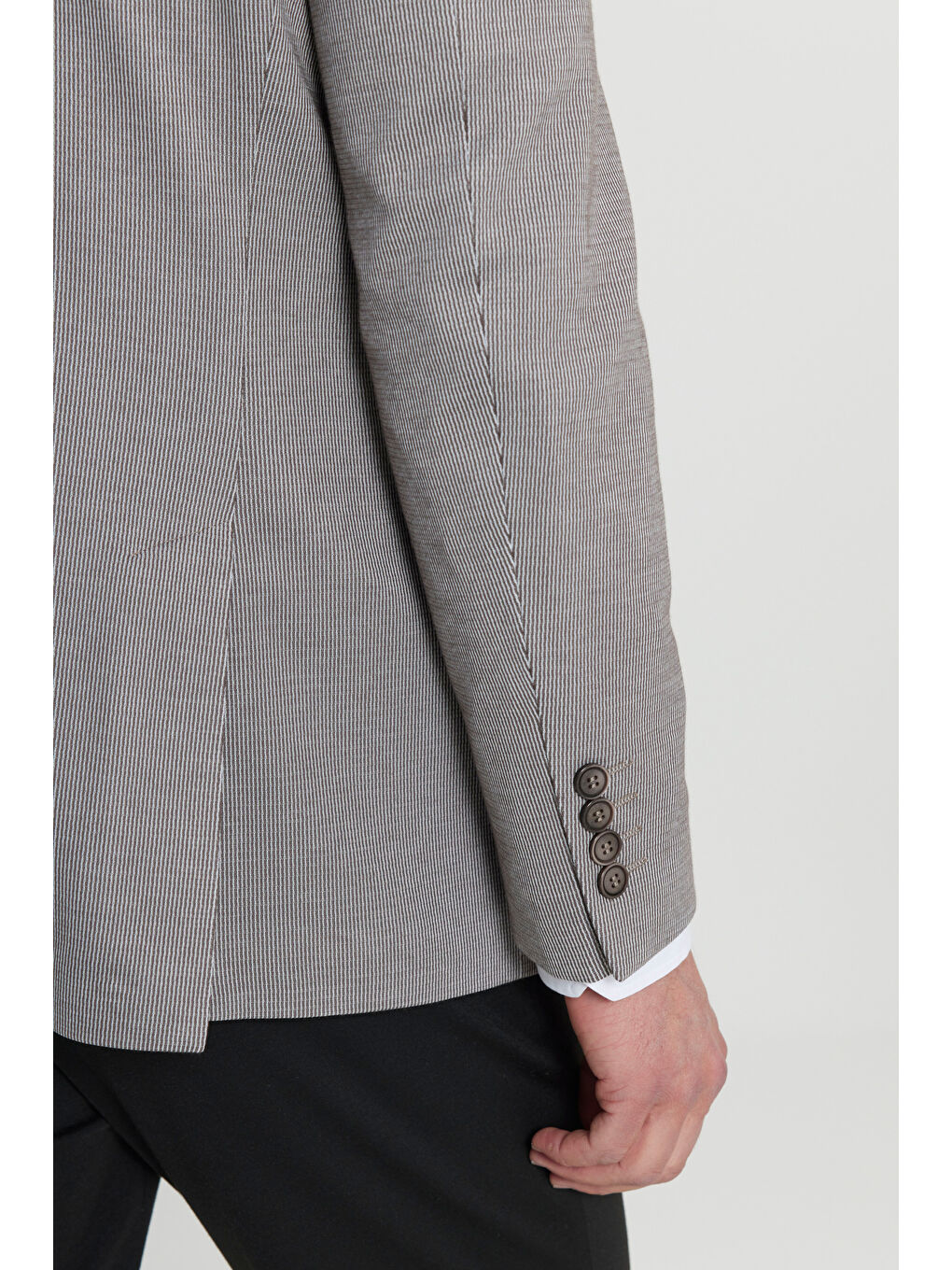Bej Erkek Vizon 360 Her Yöne Esneyen Slim Fit Dar Kesim Çizgili Kapak Cepli Blazer Ceket-4
