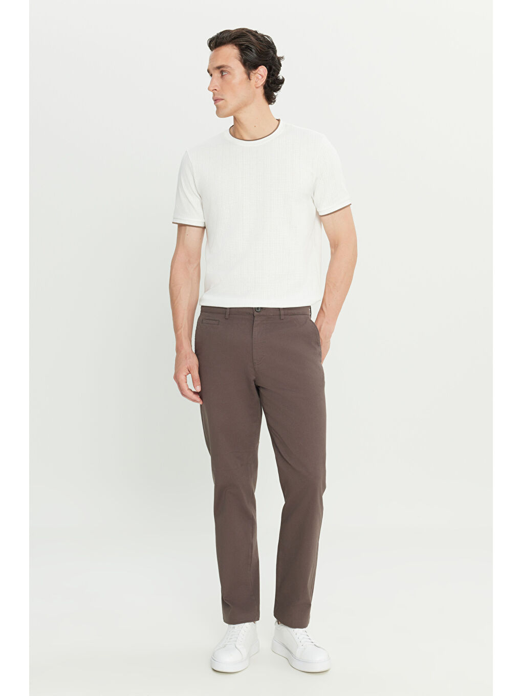 Erkek Kahverengi Pamuklu Comfort Fit Rahat Kesim Yan Cepli Armürlü Esnek Pantolon-2