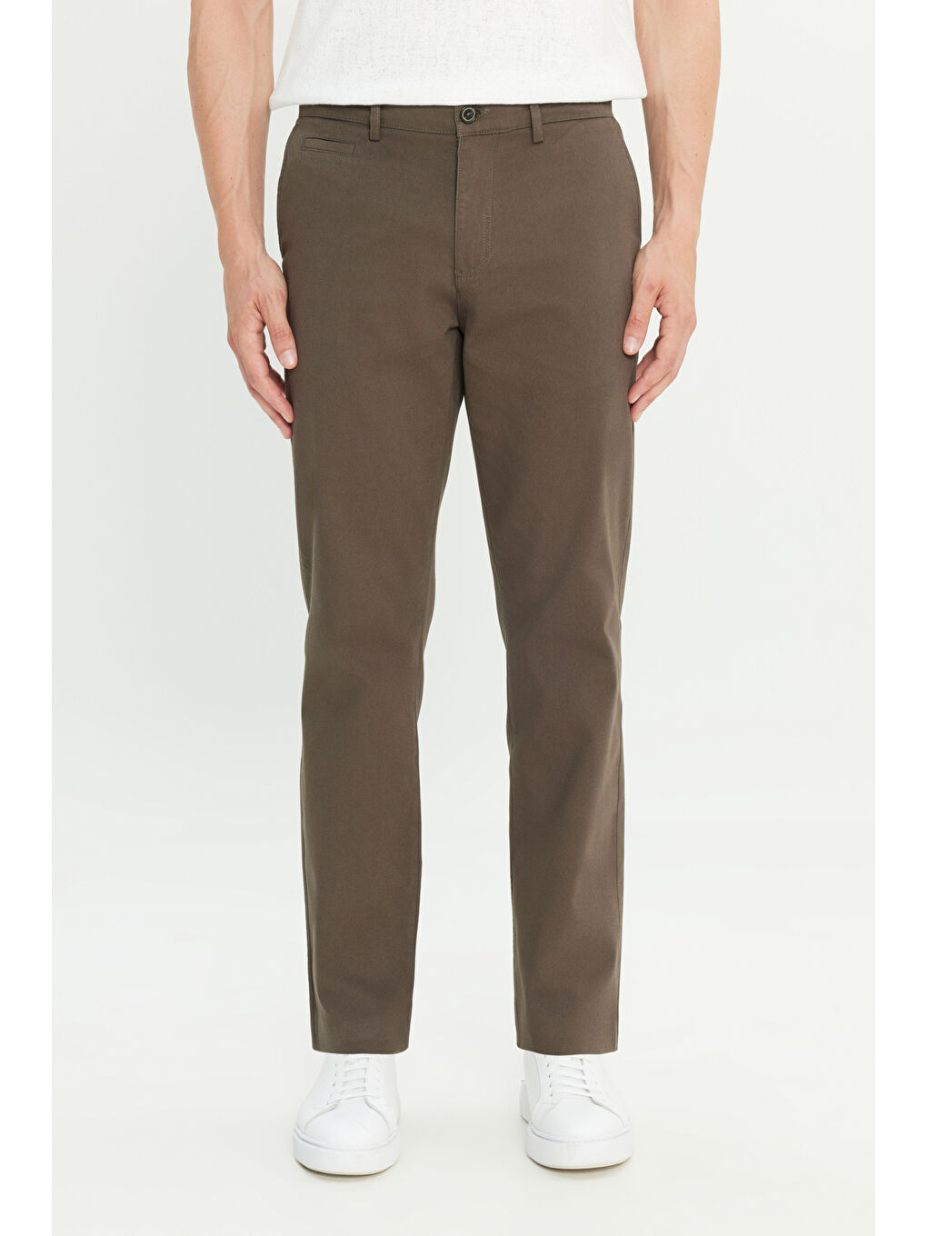 Erkek Haki Pamuklu Comfort Fit Rahat Kesim Yan Cepli Armürlü Esnek Pantolon