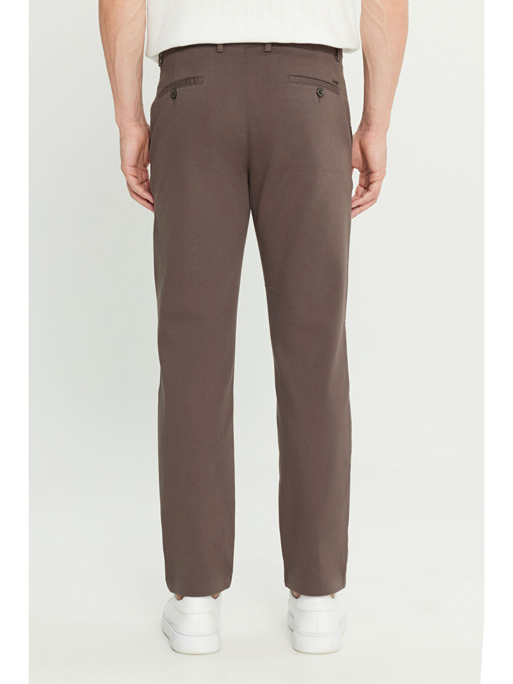 Erkek Kahverengi Pamuklu Comfort Fit Rahat Kesim Yan Cepli Armürlü Esnek Pantolon-4