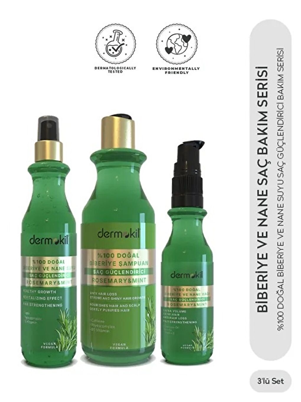 DERMOKİL %100 Doğal Biberiye ve Nane Suyu Saç Bakım Serisi-1