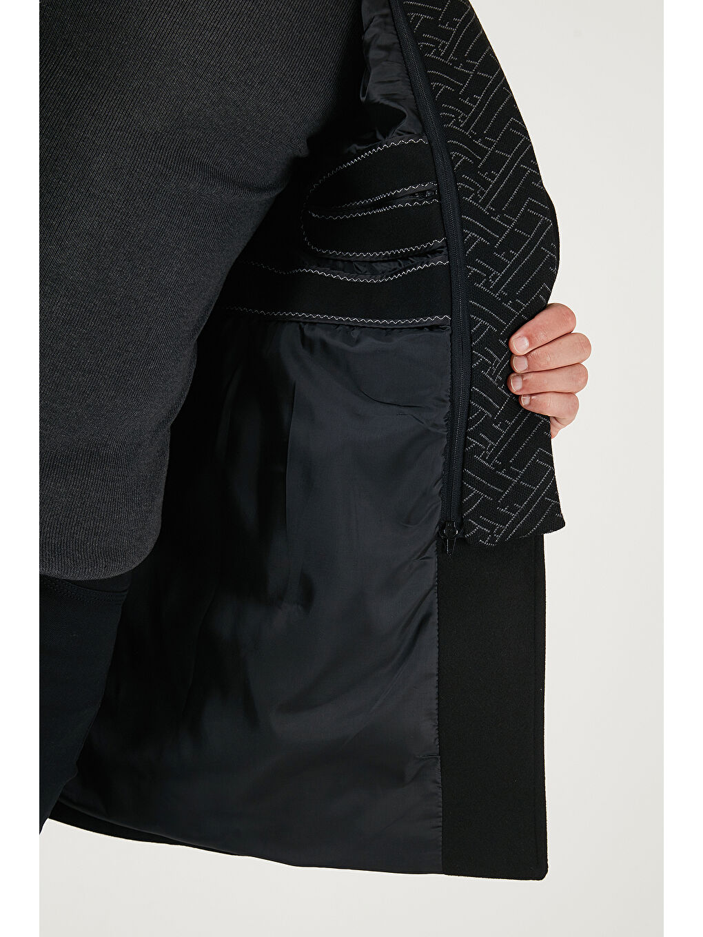 Siyah Yırtmaçlı Slim Fit Mono Yaka Kaşe Kaban 58400589-5