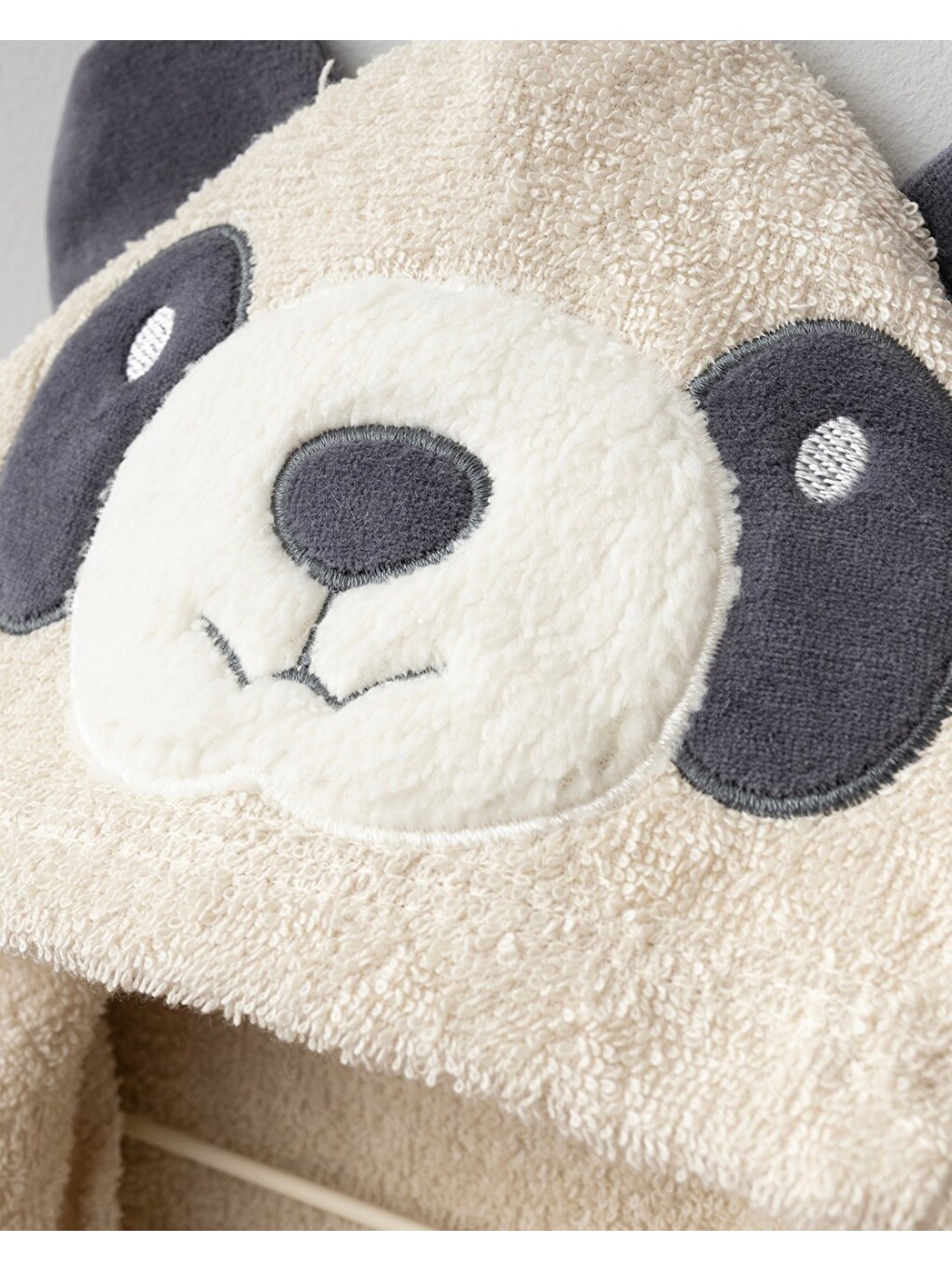 Bej Bebek Gülen Panda Nakışlı 4'lü Havlu & Bornoz Banyo Seti, Yeni Doğan Bornoz Takımı-2