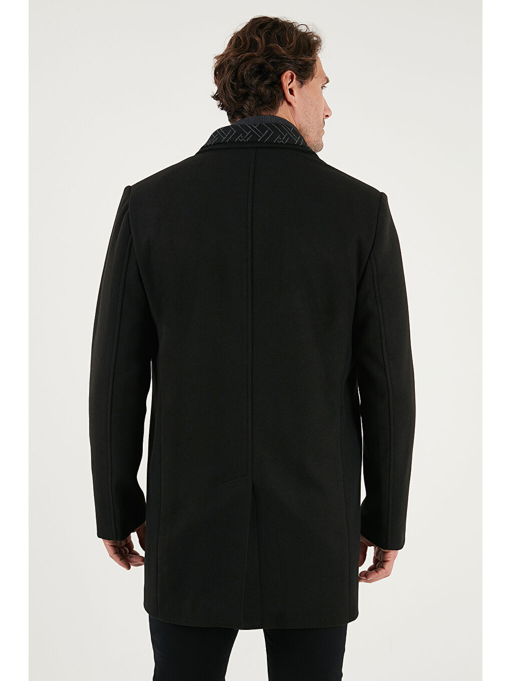 Siyah Yırtmaçlı Slim Fit Mono Yaka Kaşe Kaban 58400589-6