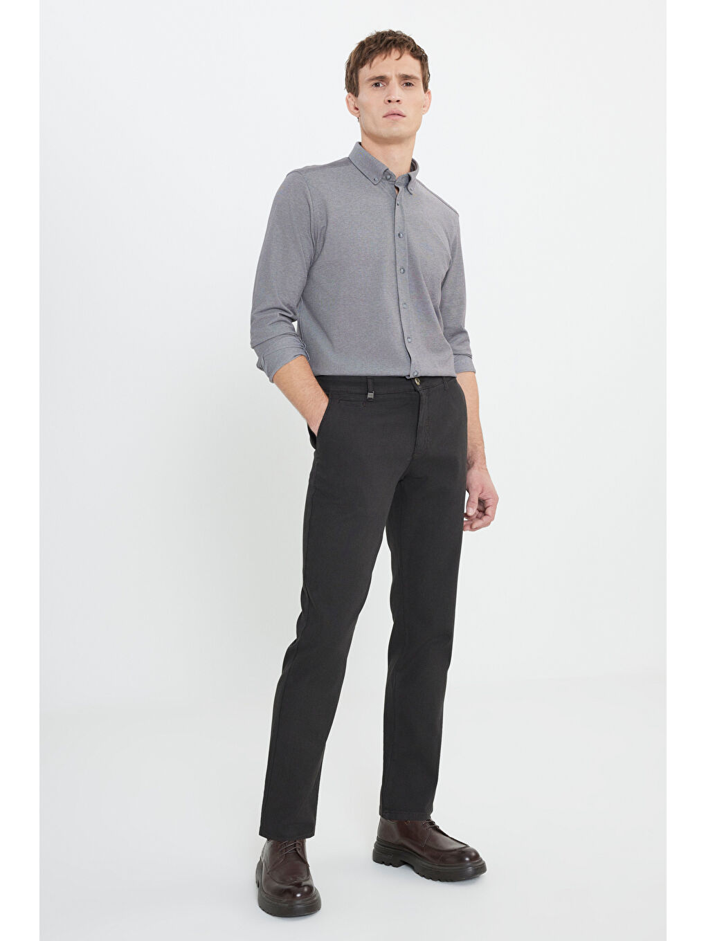 Erkek Kahverengi Pamuklu Comfort Fit Rahat Kesim Armürlü Yan Cep Esnek Casual Pantolon-1