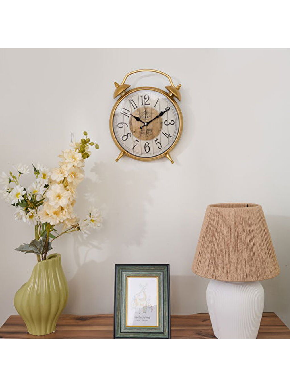 Sarı Dekoratif Antik Peter Masa Saati - Gold - 25x31 cm