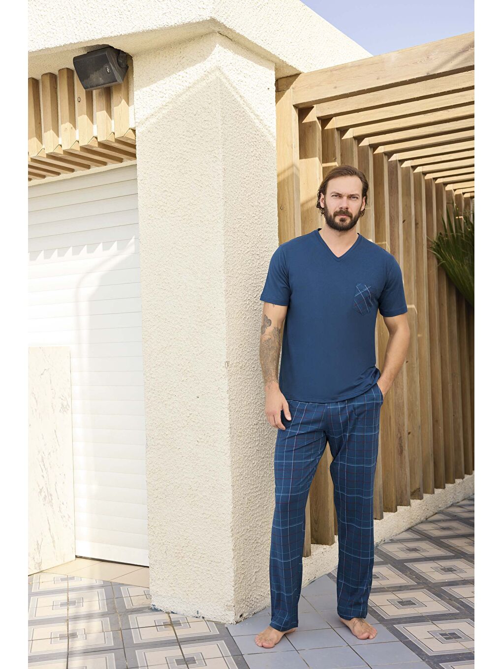 İndigo Erkek V Yaka Kısa Kol Pijama Takım