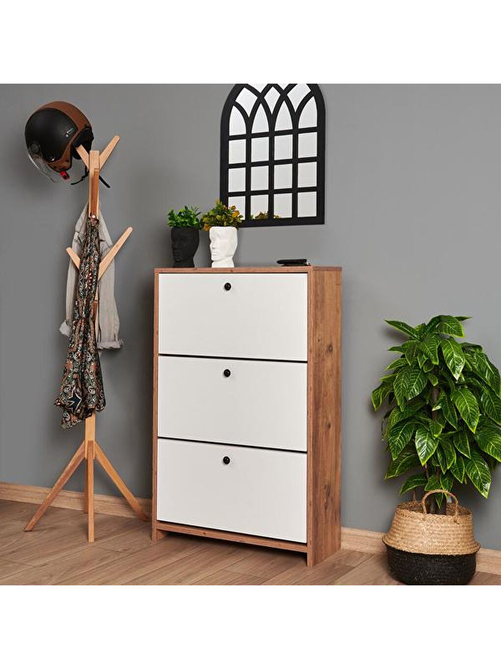 Kahverengi Aspendos Düşer Kapak Ayakkabılık - Atlantik Çam / Beyaz-5