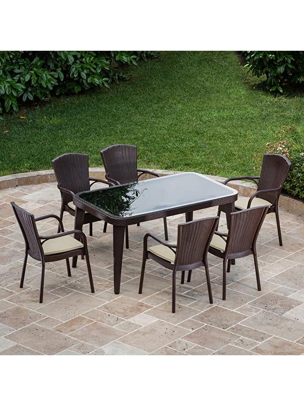 Kahverengi Osaka Bahçe Masa Takımı Seti - Venge