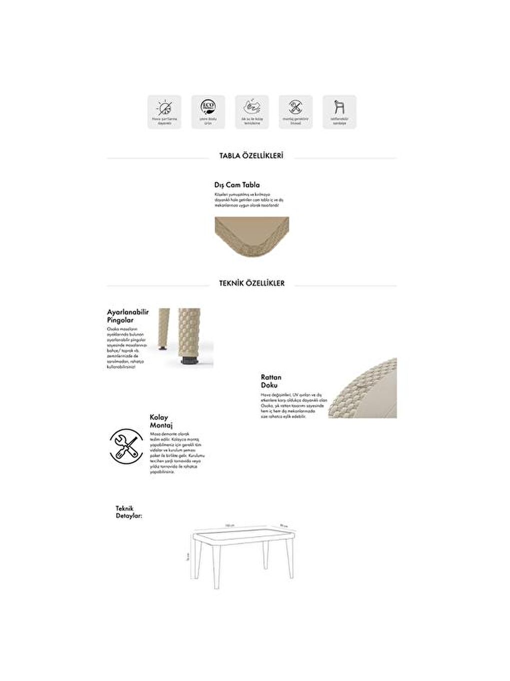 Kahverengi Osaka Bahçe Masa Takımı Seti - Venge-6