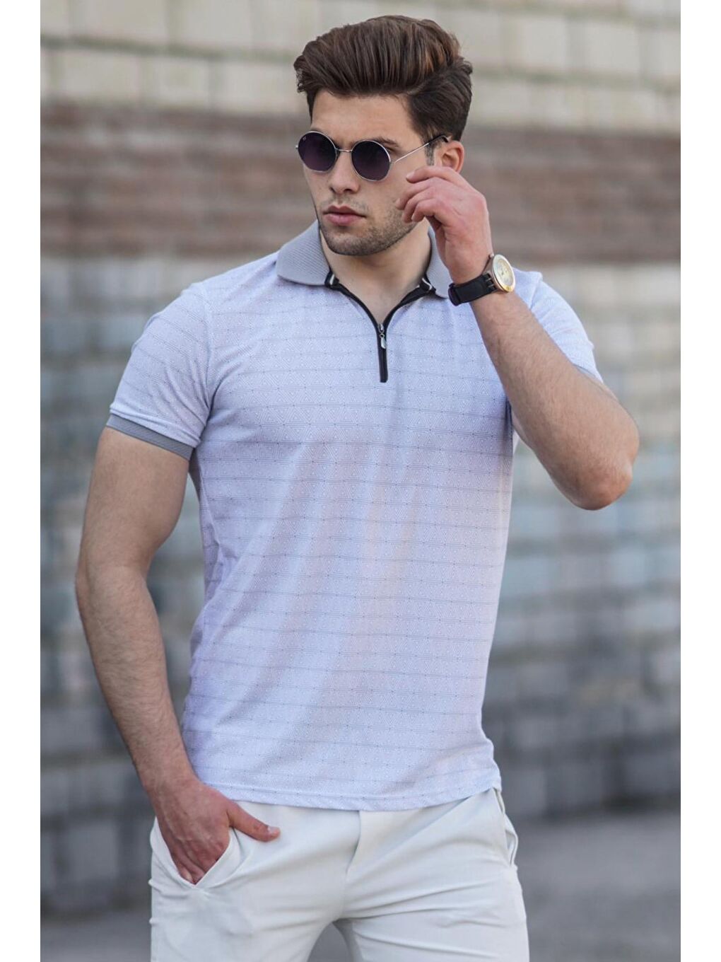 Beyaz Polo Yaka Erkek Triko Tişört 5117