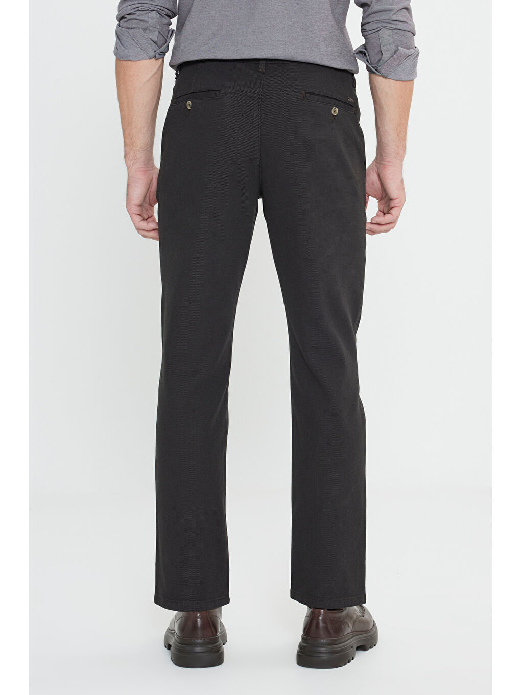 Erkek Kahverengi Pamuklu Comfort Fit Rahat Kesim Armürlü Yan Cep Esnek Casual Pantolon-4