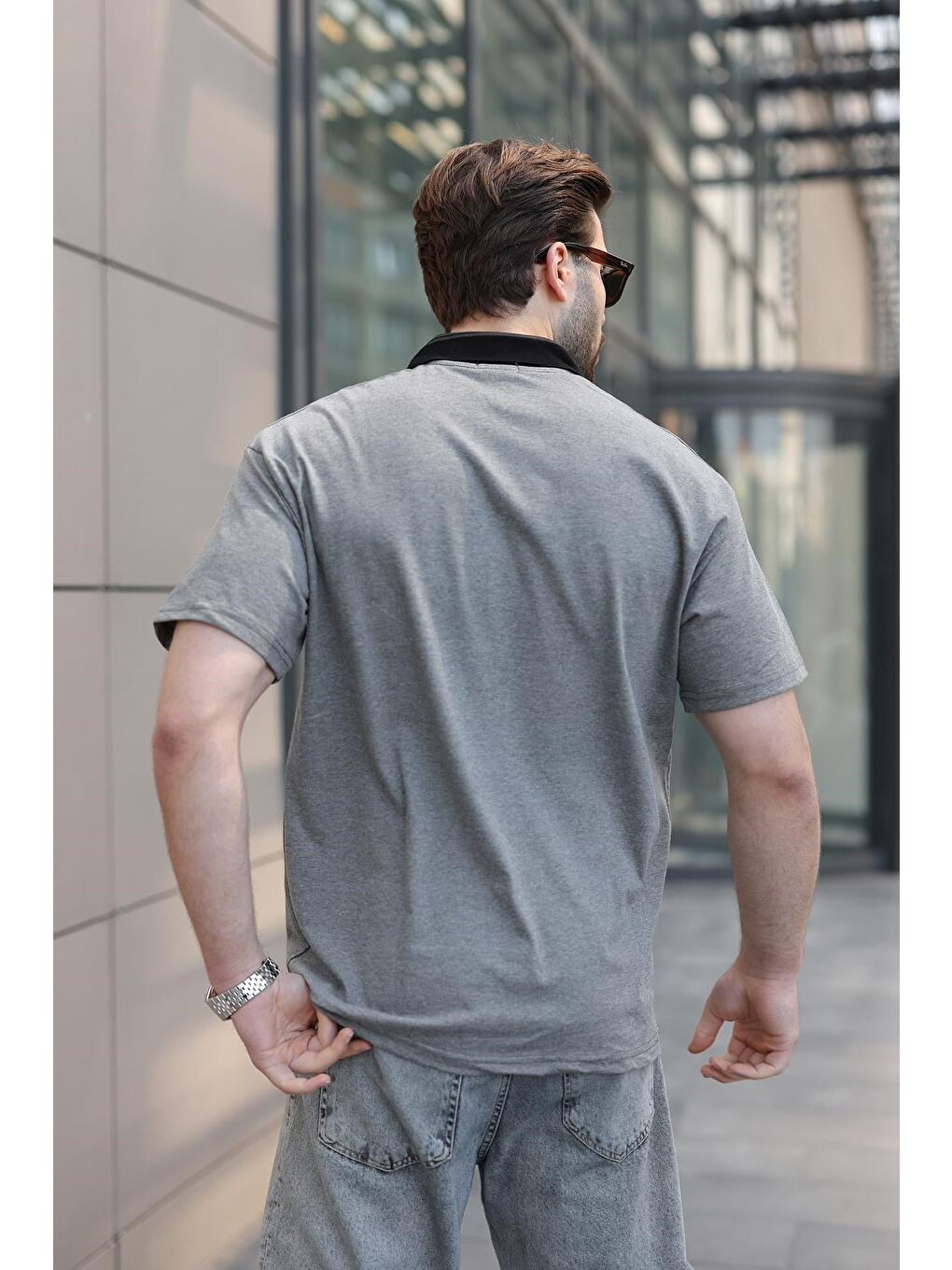 Antrasit Polo Yaka Erkek T-Shirt E7147-3